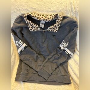 VS PINK Leopard Logo Half Zip Sweatshirt